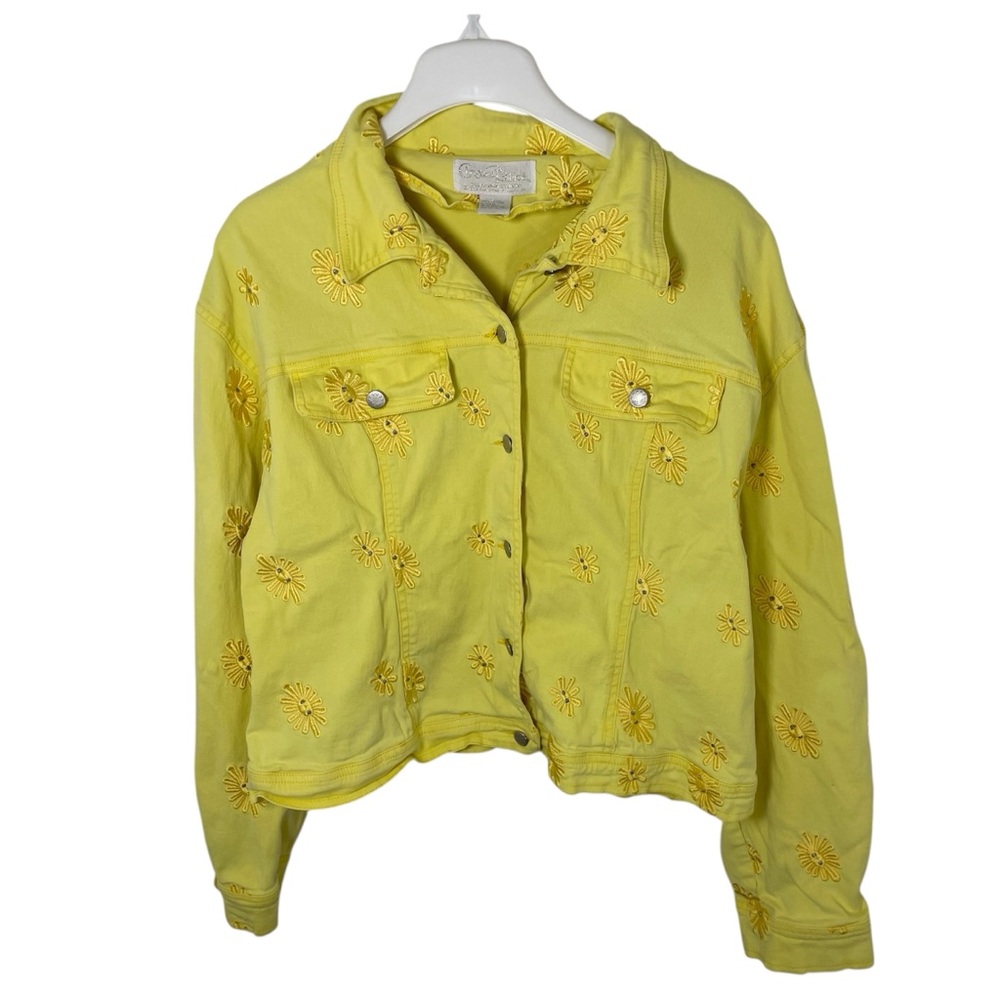 Vintage 90s‎ Floral Yellow Jean Jacket, L/XL